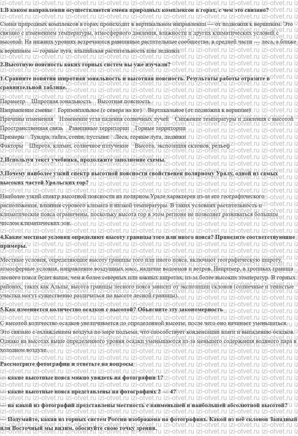 ГДЗ по географии 8 класс учебник Пятунин, Таможняя § 39. Высотная поясность рисунок 1