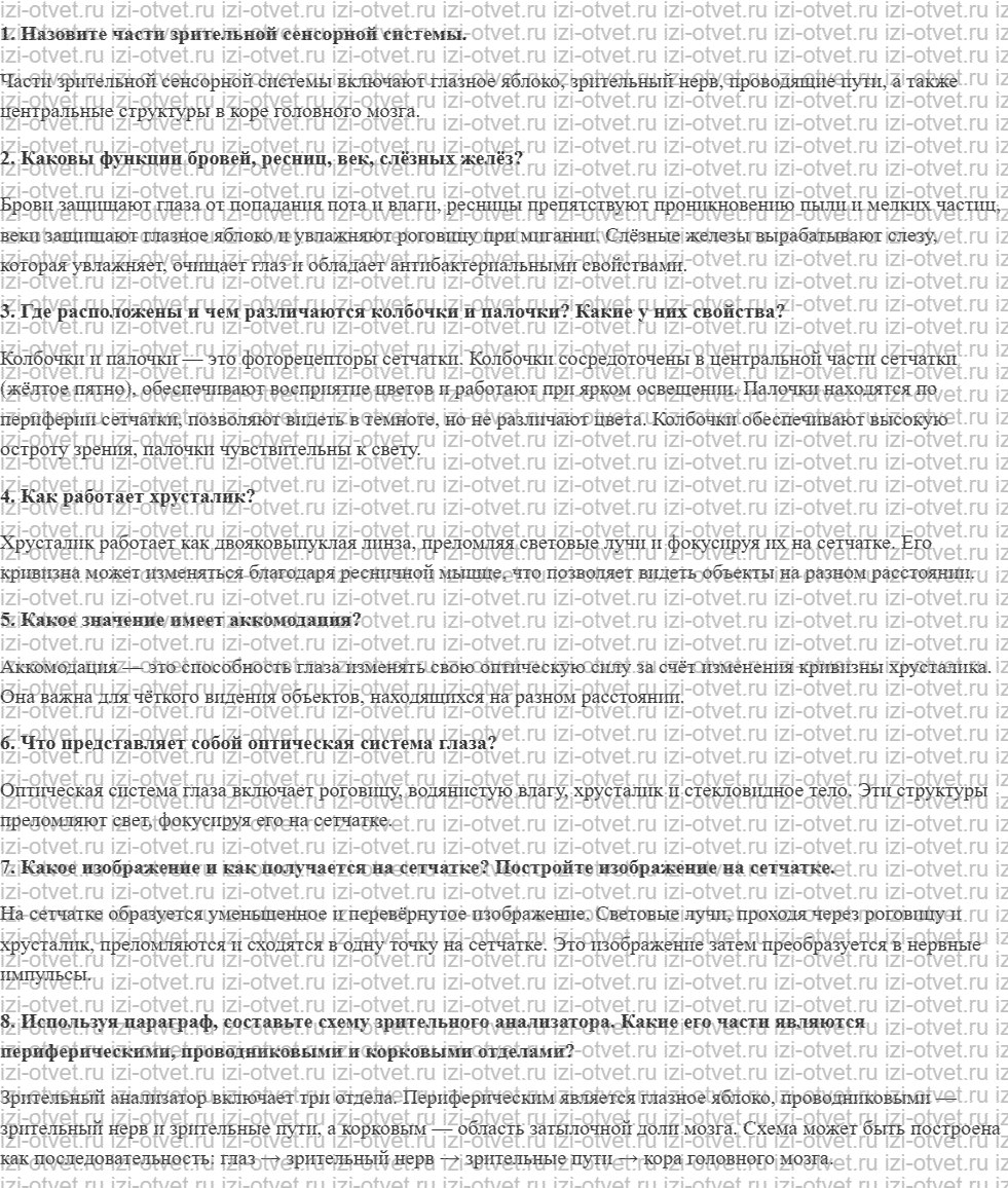 ГДЗ по биологии 9 класс учебник Рохлов, Трофимов, Теремов § 47.Зрение и глаз рисунок 1