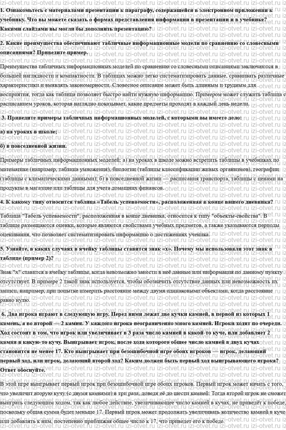 ГДЗ по информатике 9 класс учебник Босова § 1.4. Табличные информационные модели рисунок 1